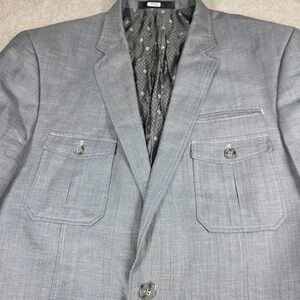 Tayion Collection Safari Blazer Mens 42L Grey Wool Linen 4-Pocket Jacket Cook